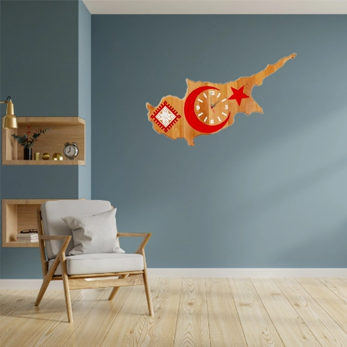 Kıbrıs Motifli Ahşap Saat